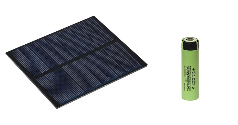 5V 230mA solar panel and NCR18650B battery